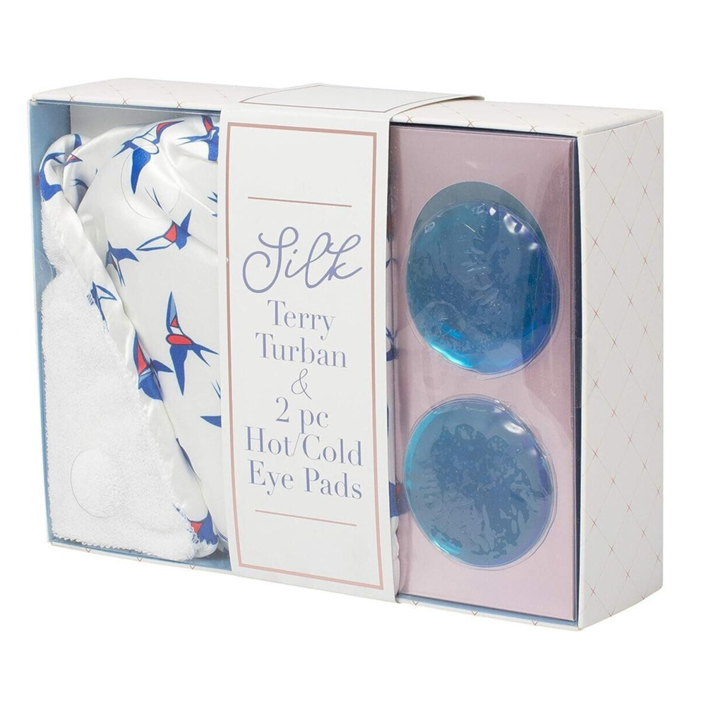 Tru Spa Silk Terry Turban & 2 Pc Hot/cold Eye Pads Spa Womens Set New